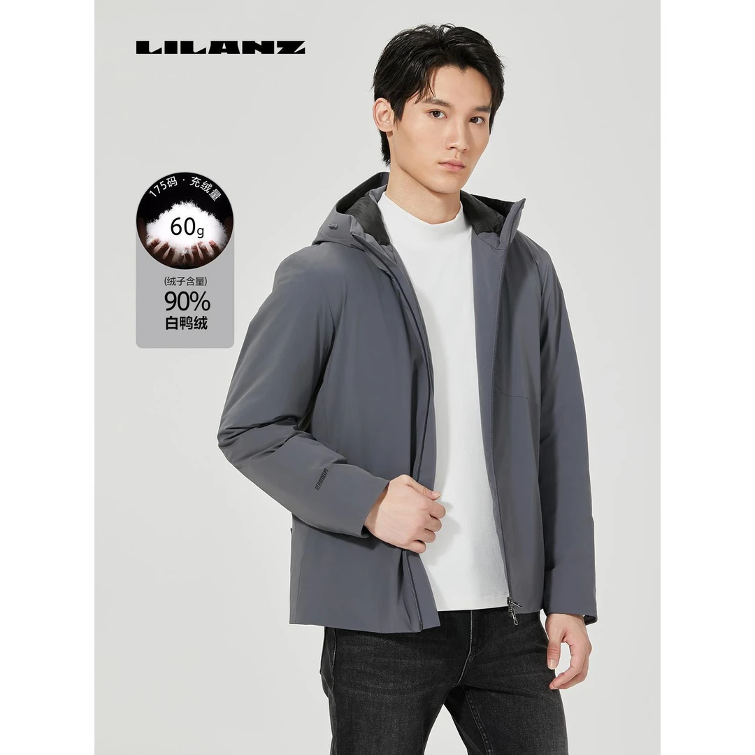 利郎【门店同款】厚款男款中长款运动秋冬连帽休闲徽章免烫户外三防