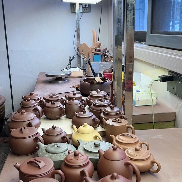 紫砂茶壶放*?底槽清半手工制作柱础