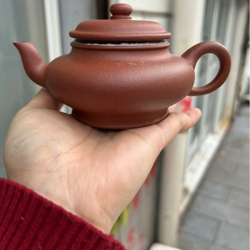 宜兴紫砂国观降坡虚扁红泥手制紫砂壶茶具泡茶壶圆壶水壶原矿紫砂