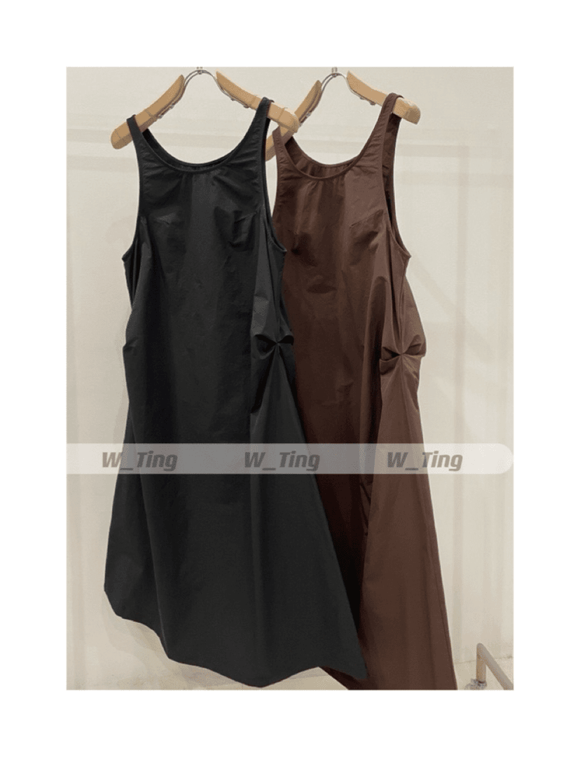 【W-Ting】夏季新款小众设计师两色褶皱连衣裙91346