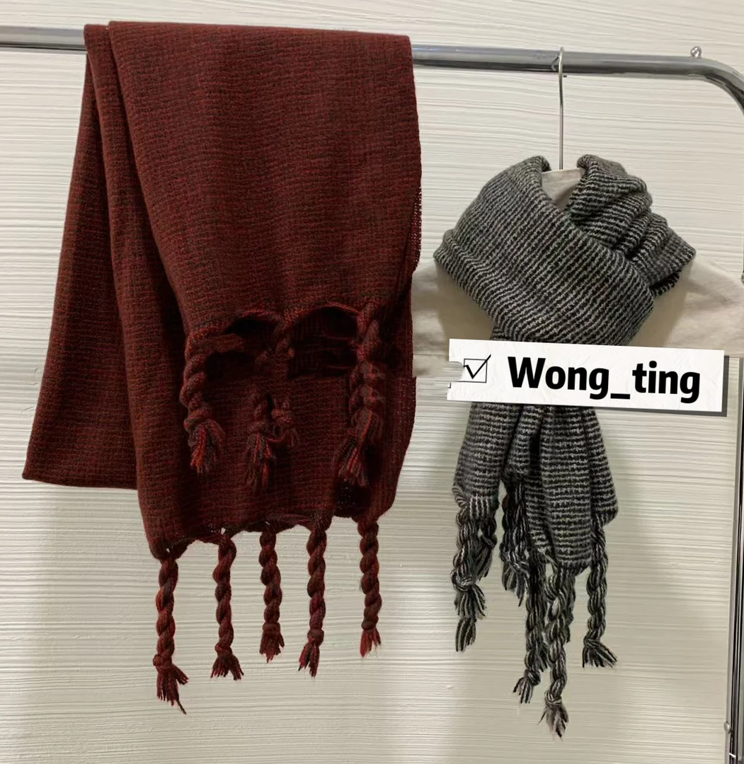 【W_ting】新款小众设计师两色麻花辫大围巾