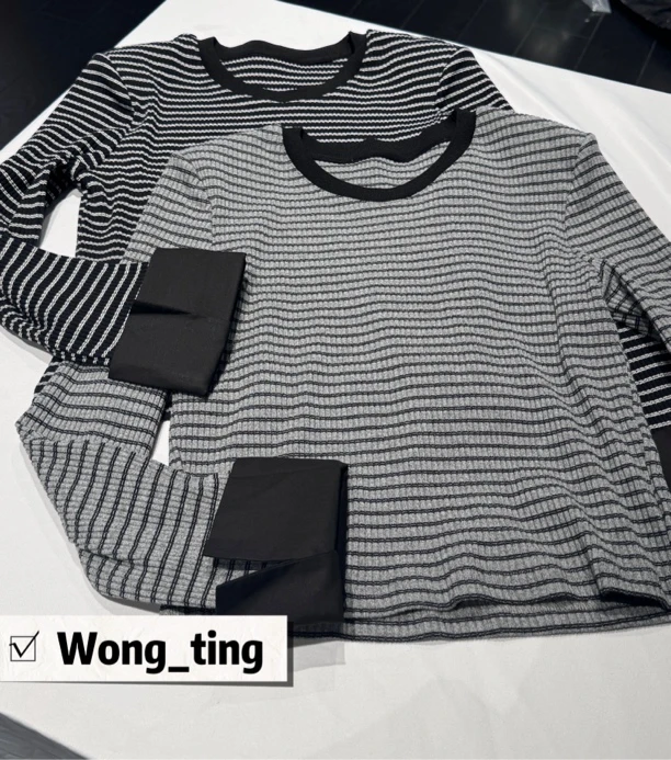 【W_ting】冬款小众设计师两色条纹打底T恤11277