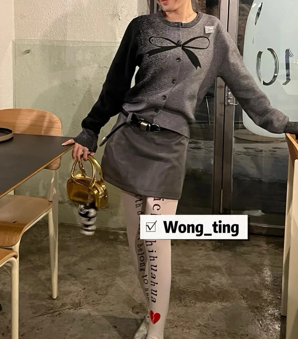 【W_ting】秋冬款小众设计师蝴蝶结针织小开衫8817