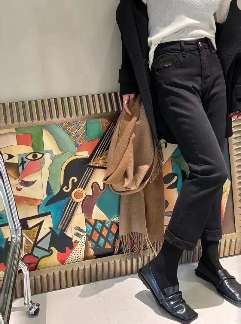 【T_Wong】冬季新款小众设计师加绒磨毛牛仔烟管裤 2025