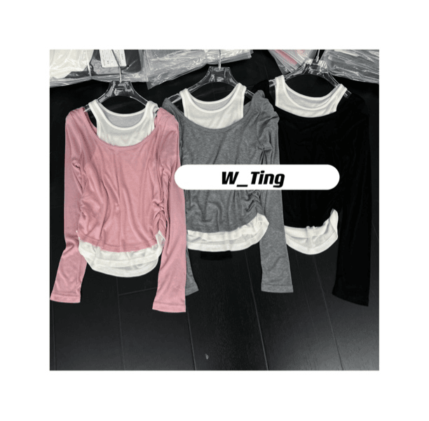 【W- Tong】2024早春新款假两件三色打底T恤81031