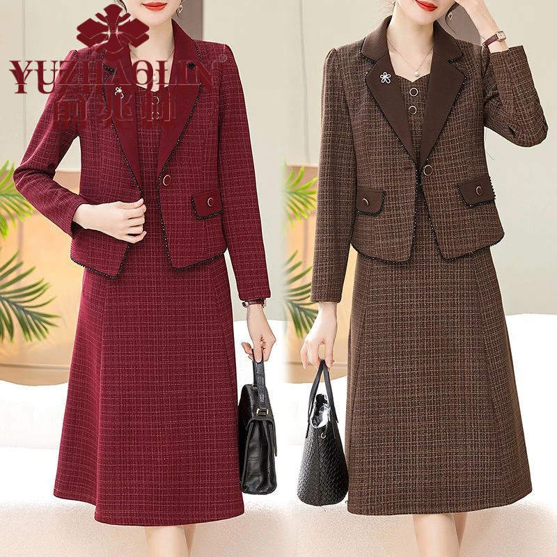 俞兆林春季妈妈装外套连衣裙两件套装洋气质中长款中老年女装春秋