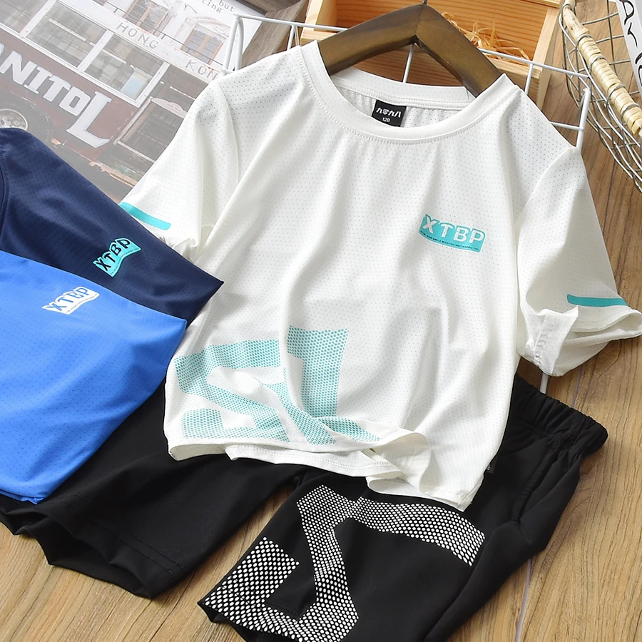 儿童夏款休闲短袖套装2024初夏新款中大童圆领透气9098-6665