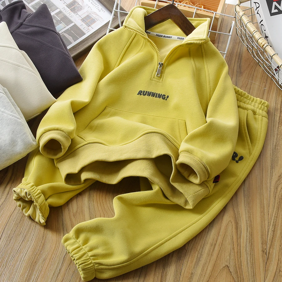 儿童半拉链印花套装秋款2024春秋款设计感立领卫衣套装-TBKQ469