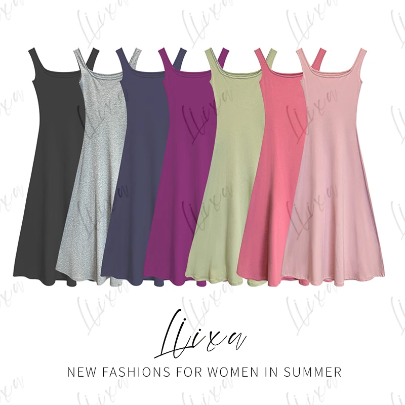 Liixu2024夏季背心连衣裙简约百搭弹力针织内搭时尚高定及地长裙