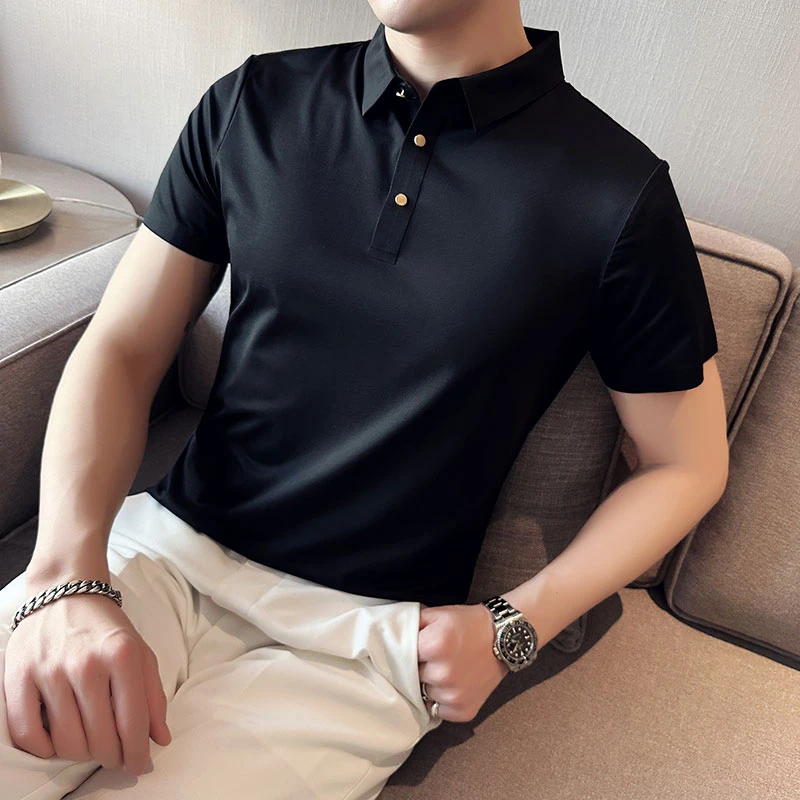 夏季潮流冰丝无痕短袖POLO衫男士韩版修身休闲商务翻领半袖T恤薄