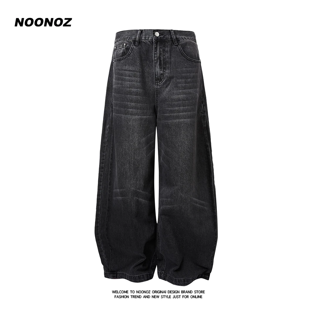 NOONOZ美式弯刀牛仔裤男秋冬潮牌复古高街宽松直筒显瘦阔腿裤子