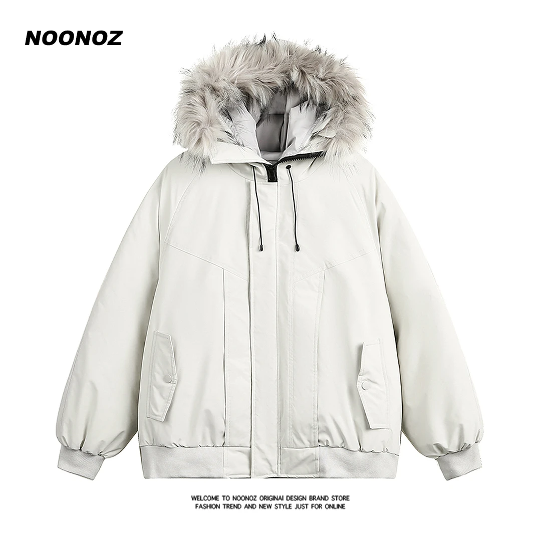 NOONOZ冬季毛绒领派克服棉衣男潮牌美式复古高级感加厚保暖棉服