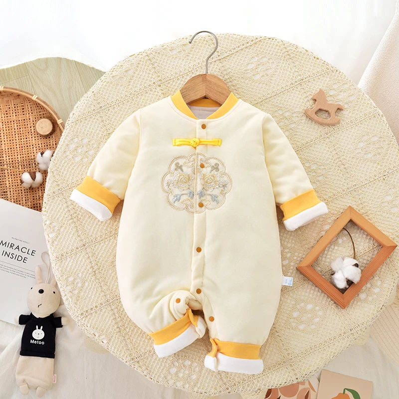 【秋冬上新】中国风棉衣婴儿连体衣夹棉加厚爬服新生儿哈衣秋冬装