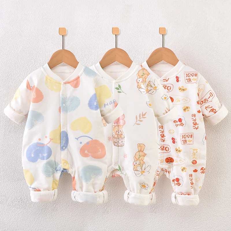 80g婴儿连体夹棉秋冬季哈衣新生幼儿爬服潮流宝宝衣服外穿秋冬装