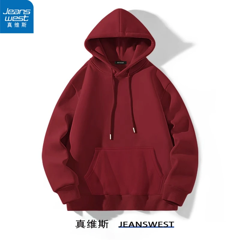 Jeanswest/真维斯秋季男装高档重磅连帽卫衣男日系青少年潮牌上衣
