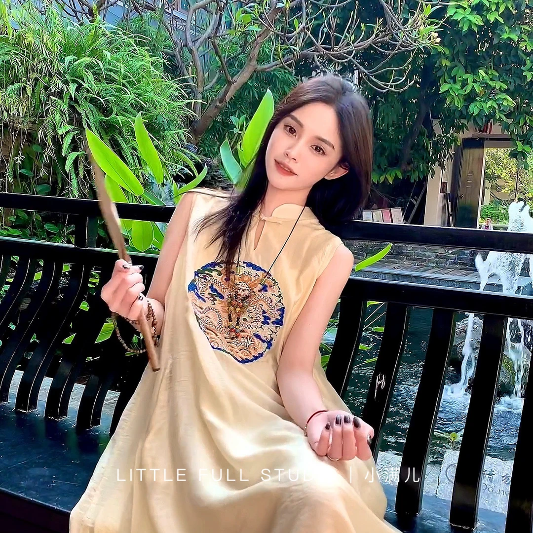 【福由心生】高端线返场！兰精天丝万针刺绣龙纹新中式宽松连衣裙
