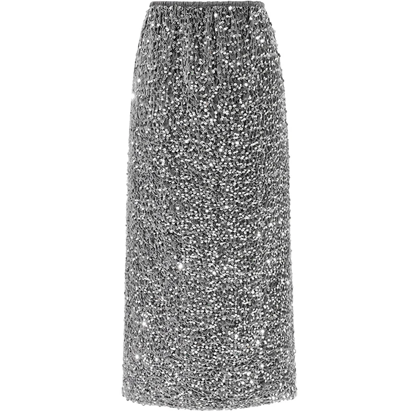 丝柏舍2025春新款品质女装修身中长复古亮片半身裙S44Y9283B