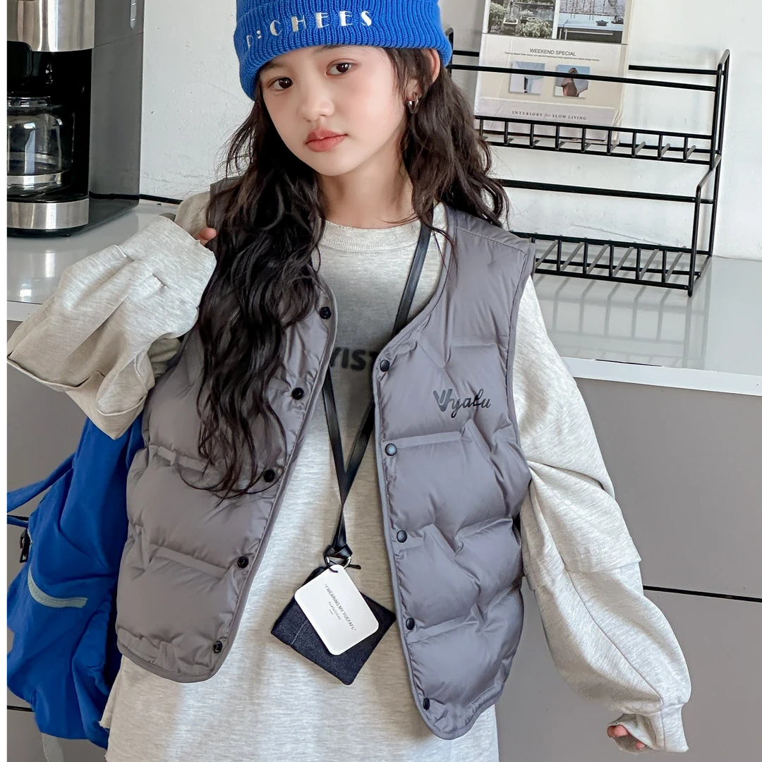 雅鹿秋冬新款儿童羽绒马甲保暖双面穿白鸭绒内胆外穿背心