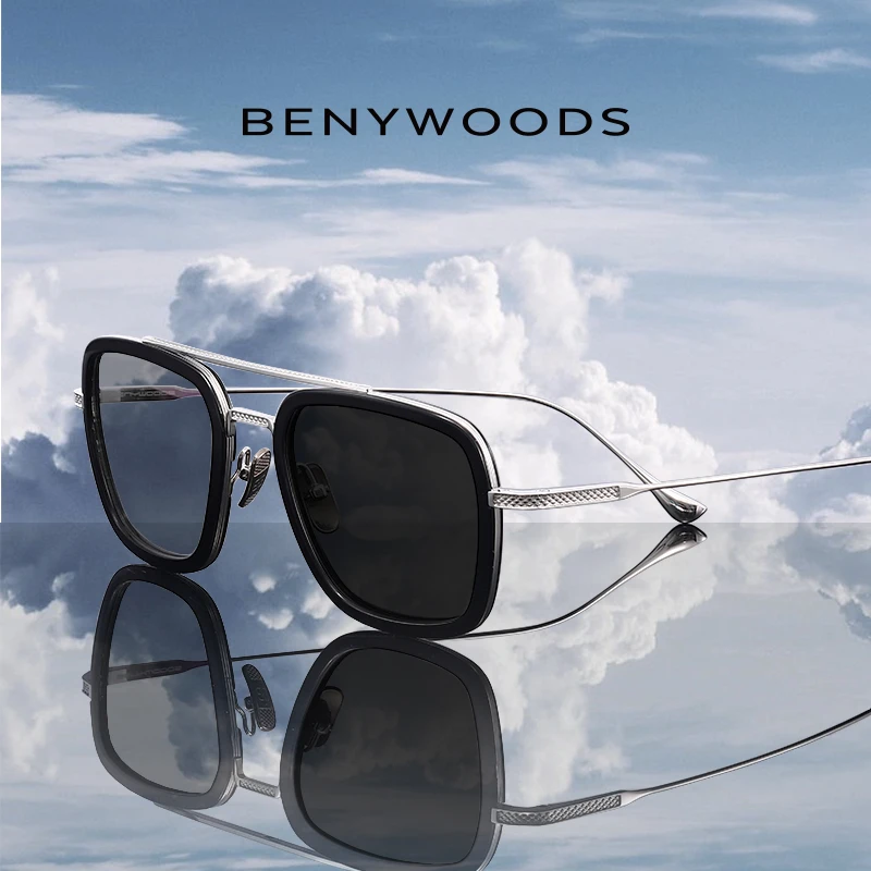 Benywoods钢铁侠同款眼镜纯钛可配近视防紫外线变色偏光墨镜男