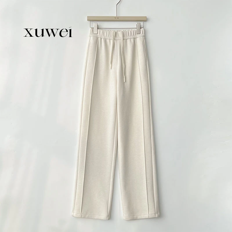 【絮薇】冬季新款保暖显瘦加绒加厚百搭休闲窄版小直筒裤-23958