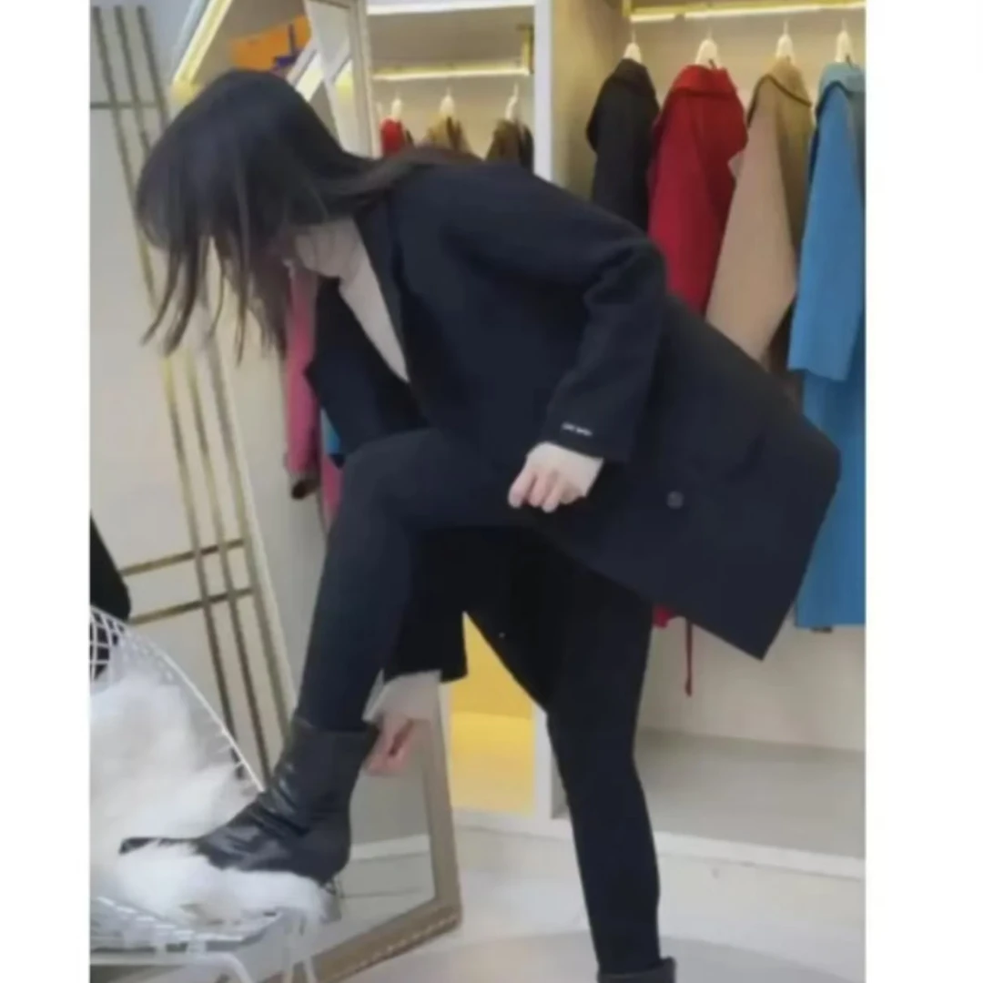 秋冬款双面呢洋气爆款时尚双排扣西装领大衣外套-0188款