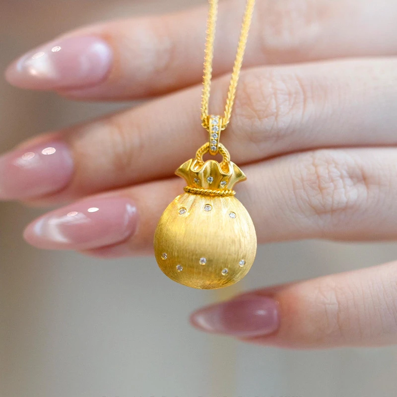 钛钢项链 中国风拉丝招财暴富小福袋项链女高级感百搭锁骨链吊坠