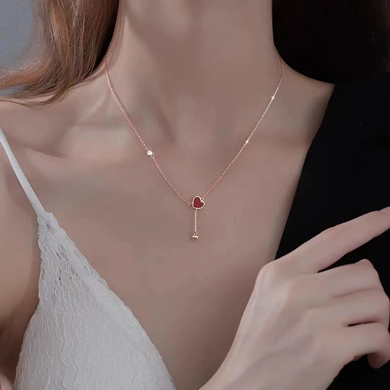 钛钢项链 轻奢小众爱心流苏项链女夏简约气质时尚百搭锁骨链礼物