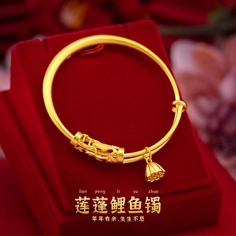 手镯 设计师款莲蓬鲤鱼手镯古法实心百搭精美手镯可调节