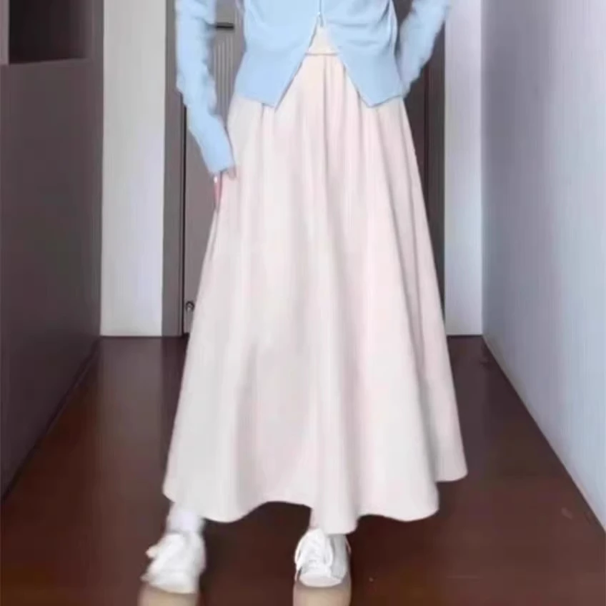 白色半身裙女秋冬款加绒高腰显瘦小个子中长款a字裙伞裙气质长裙