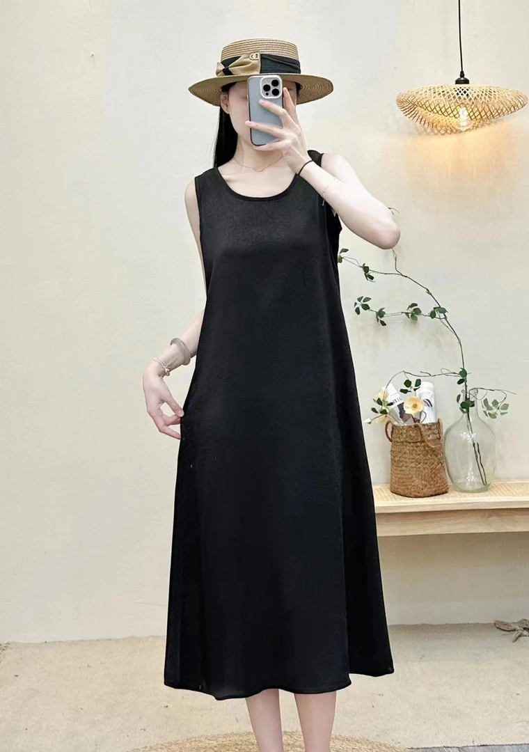 新款宽松连衣裙无袖香云纱