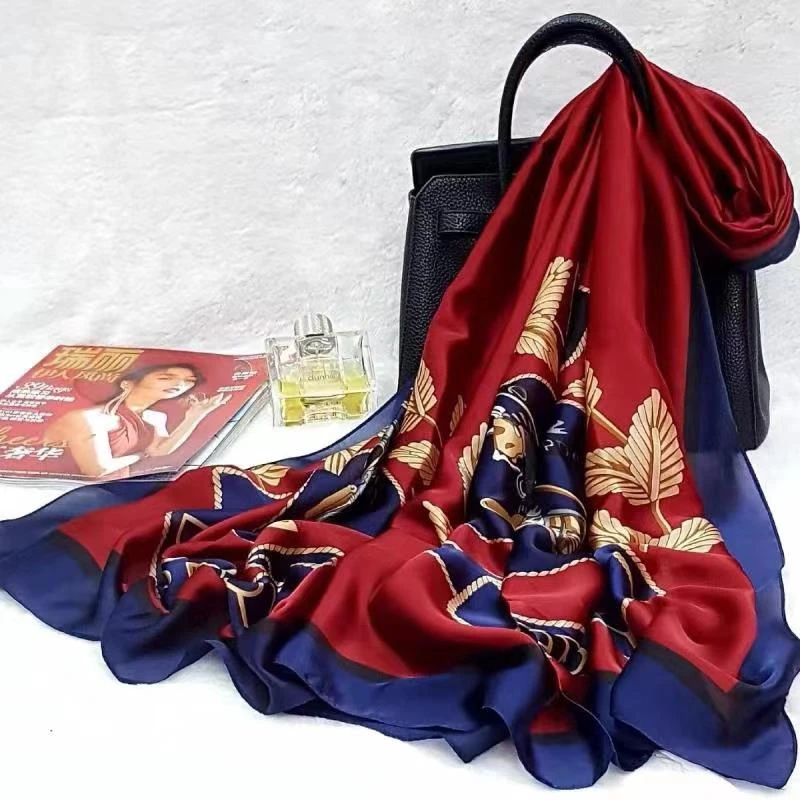 【勃艮第酒红】180*90方巾百搭斜纹丝巾春夏新款时尚花色披肩长围巾