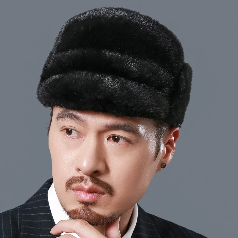 貂皮雷克帽   男士 水貂绒护耳保暖 冬季整貂毛皮草帽时尚中老年