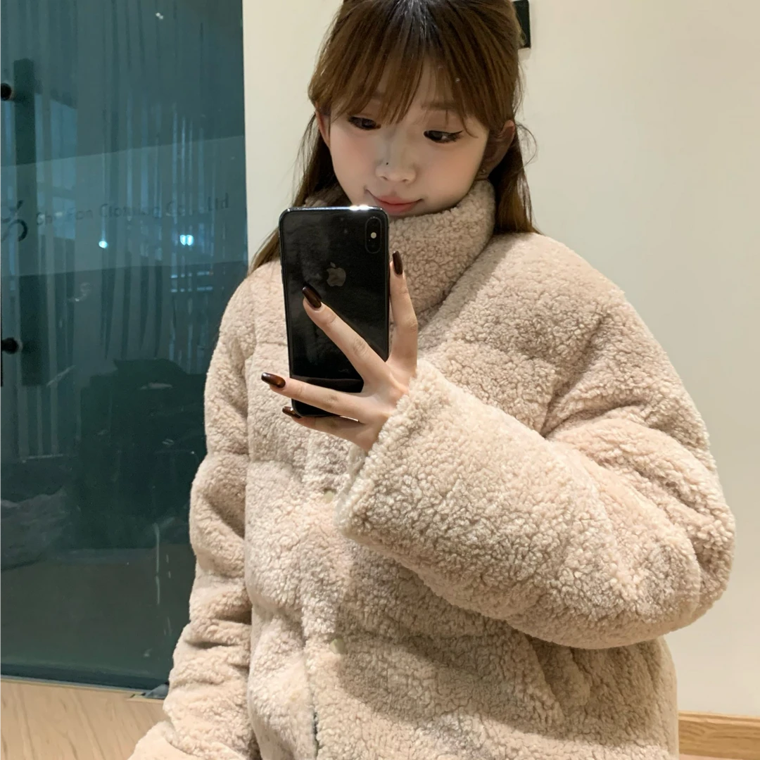 Una mattina 2024冬季90鹅绒短款立领泰迪摇粒绒羽绒服外套