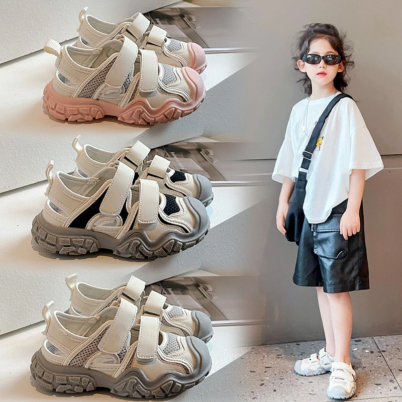 女童凉鞋夏季2024新款运动包头男童镂空透气网鞋框子鞋儿童沙滩鞋