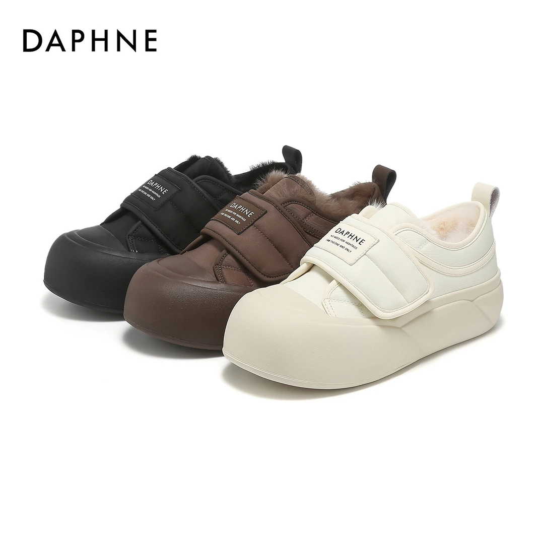 【达芙妮】秋冬学院风加绒百搭魔术贴休闲鞋 跟高5cm 4023607047