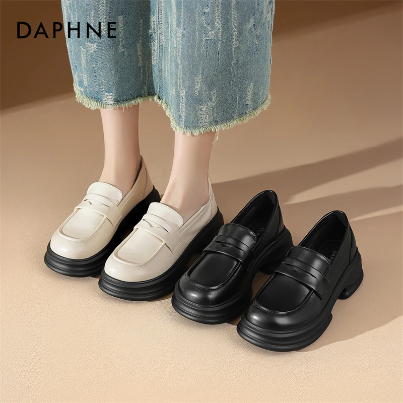 达芙妮新款百搭乐福鞋女款新款春秋厚底复古英伦风鞋