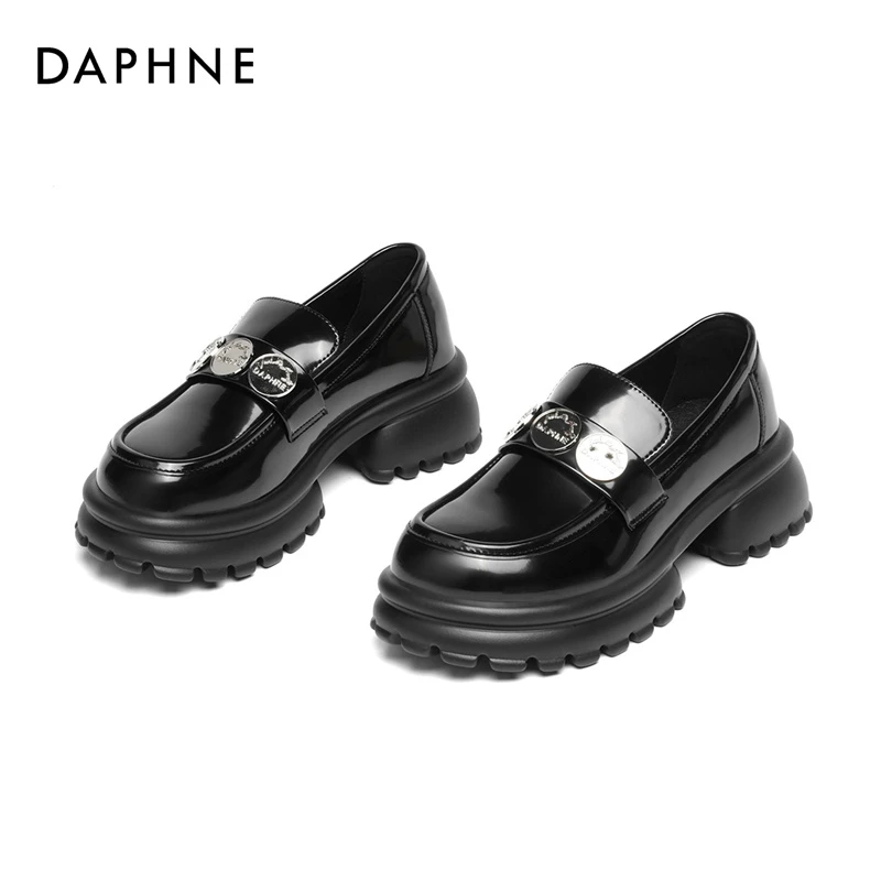 Daphne/达芙妮百搭松糕乐福鞋女款气质春秋新款厚底英伦风小皮鞋