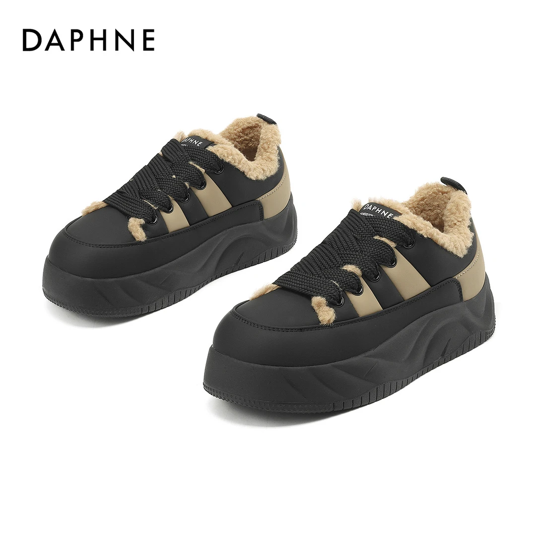 达芙妮舒适厚底系带鞋2023冬季休闲加绒百搭女鞋7072
