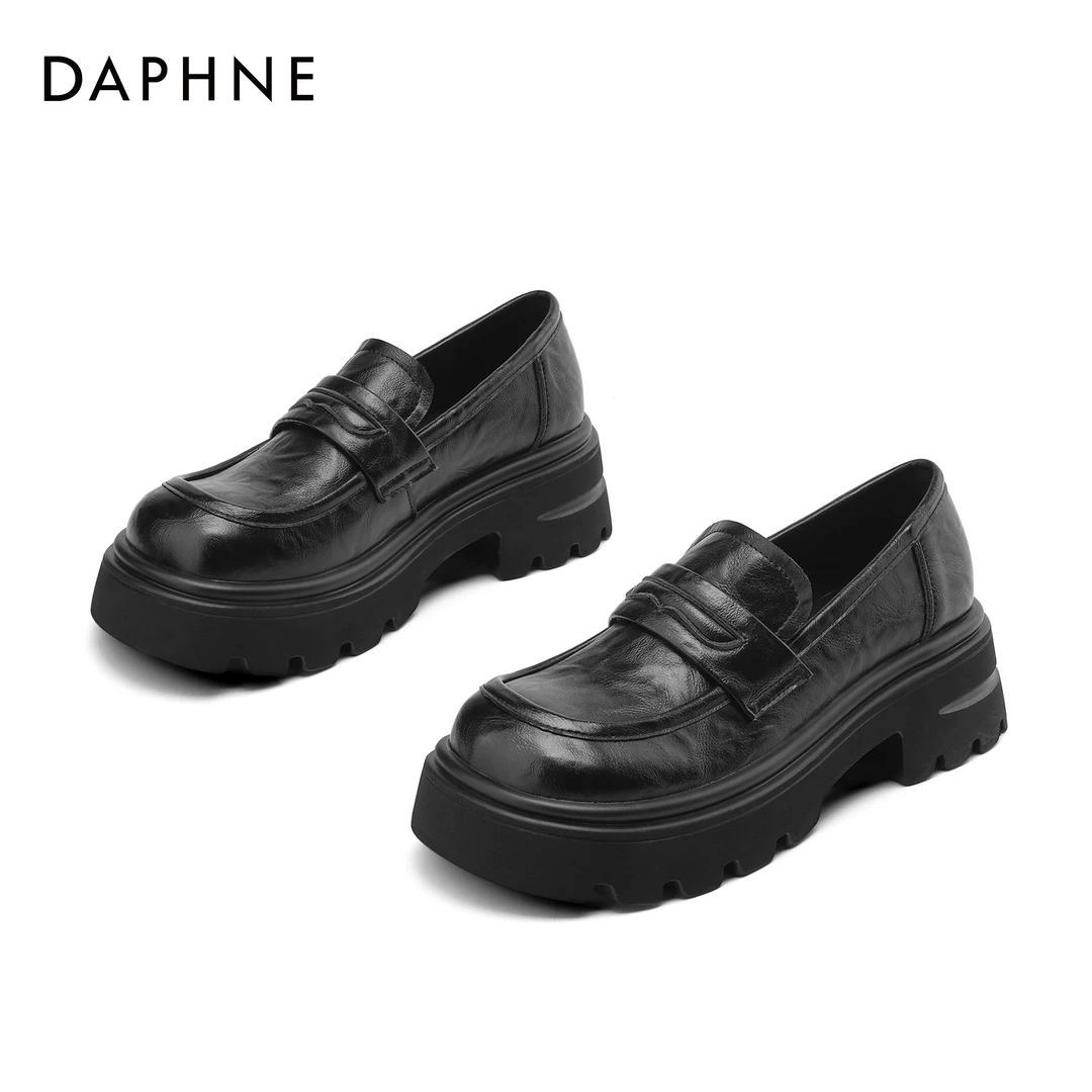 达芙妮女鞋2024春季百搭时尚厚底潮流复古英伦风粗跟鞋