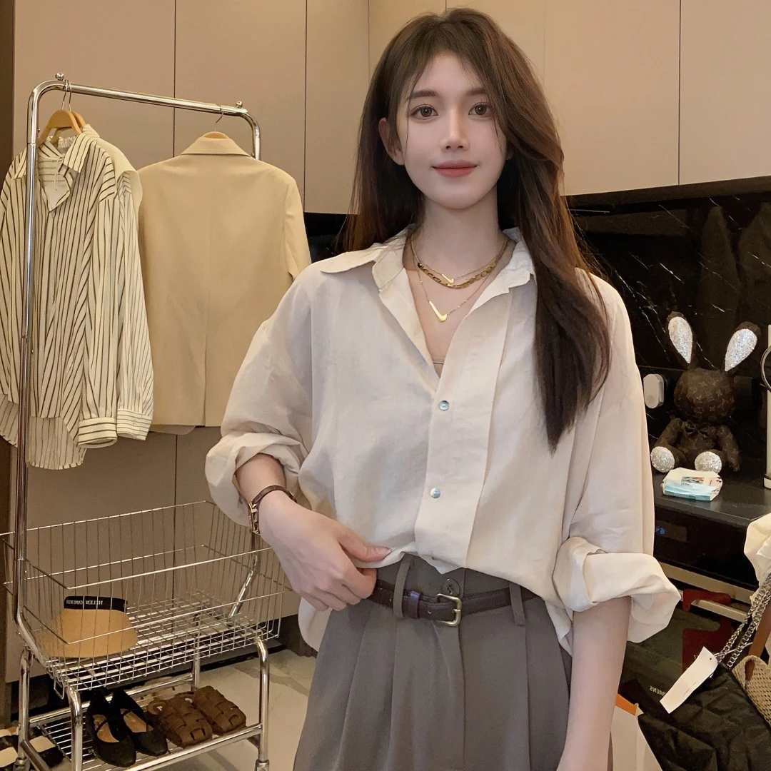 防晒衫纯色衬衫女宽松百搭2023春季新款韩版时尚衬衣韩范休闲上衣