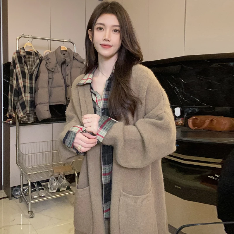 【现货】韩版中长款毛衣外套女