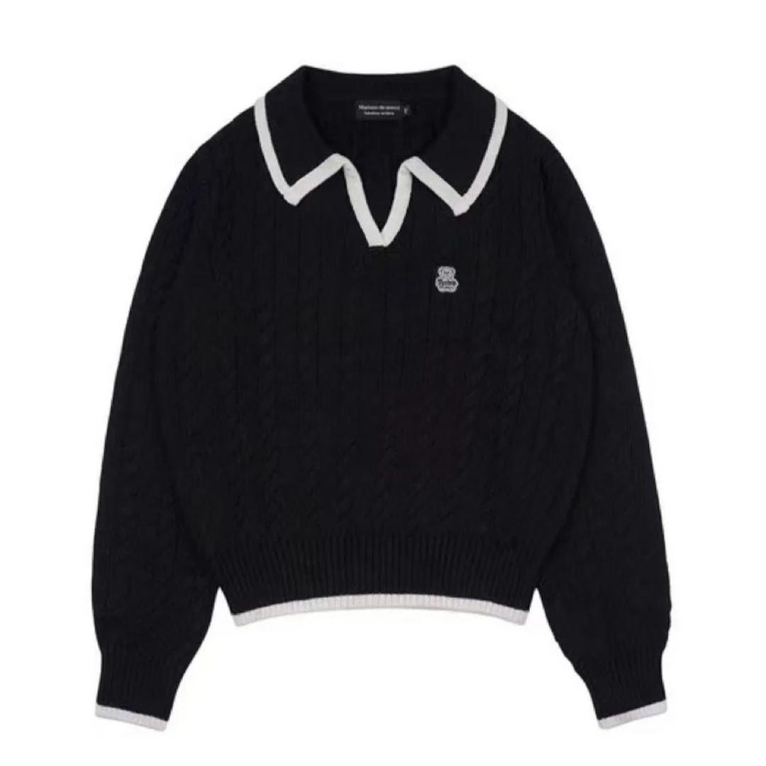 AW241188   fabulous小熊家翻领减龄麻花针织毛衣