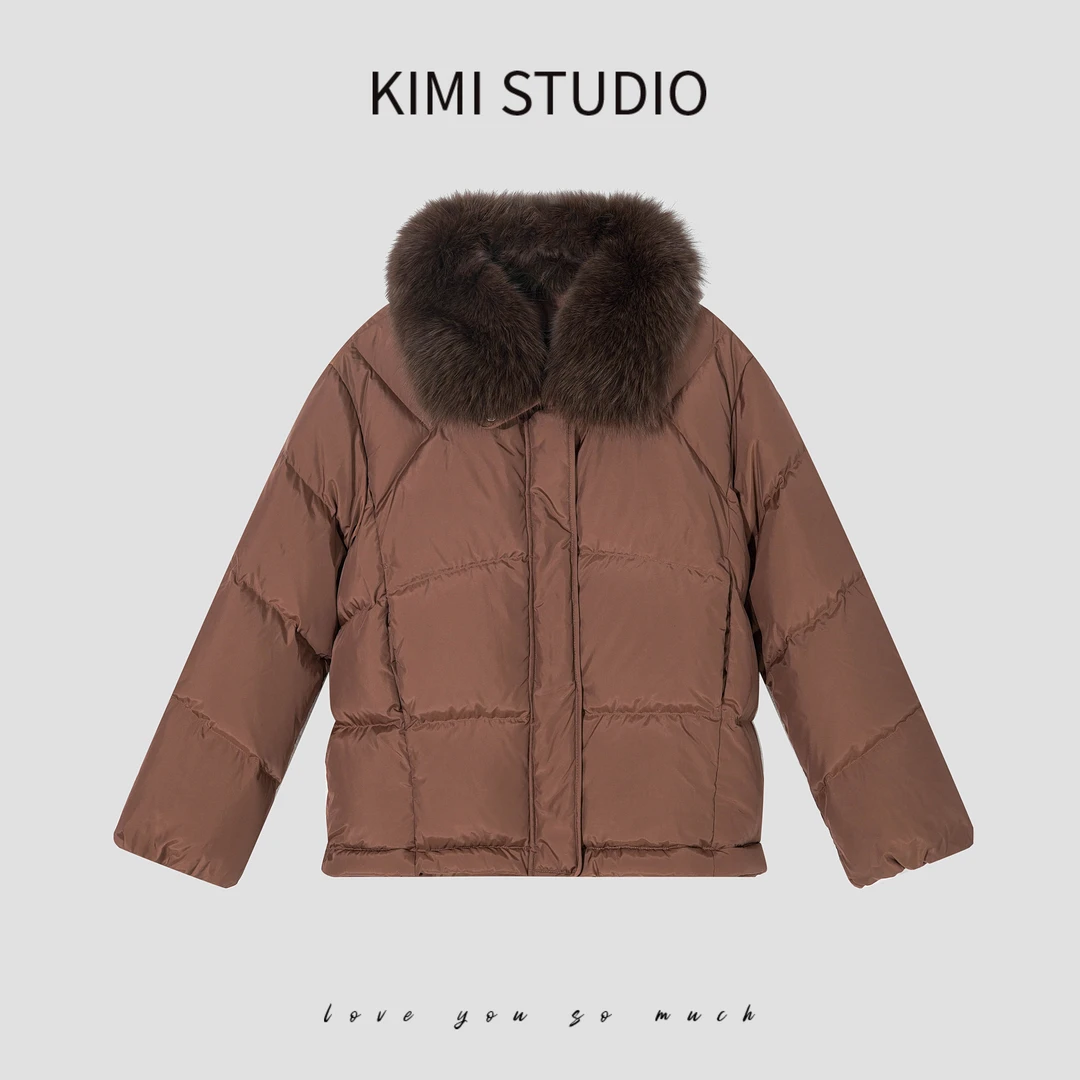 AW241196  狐狸毛翻领精致短款鹅绒服