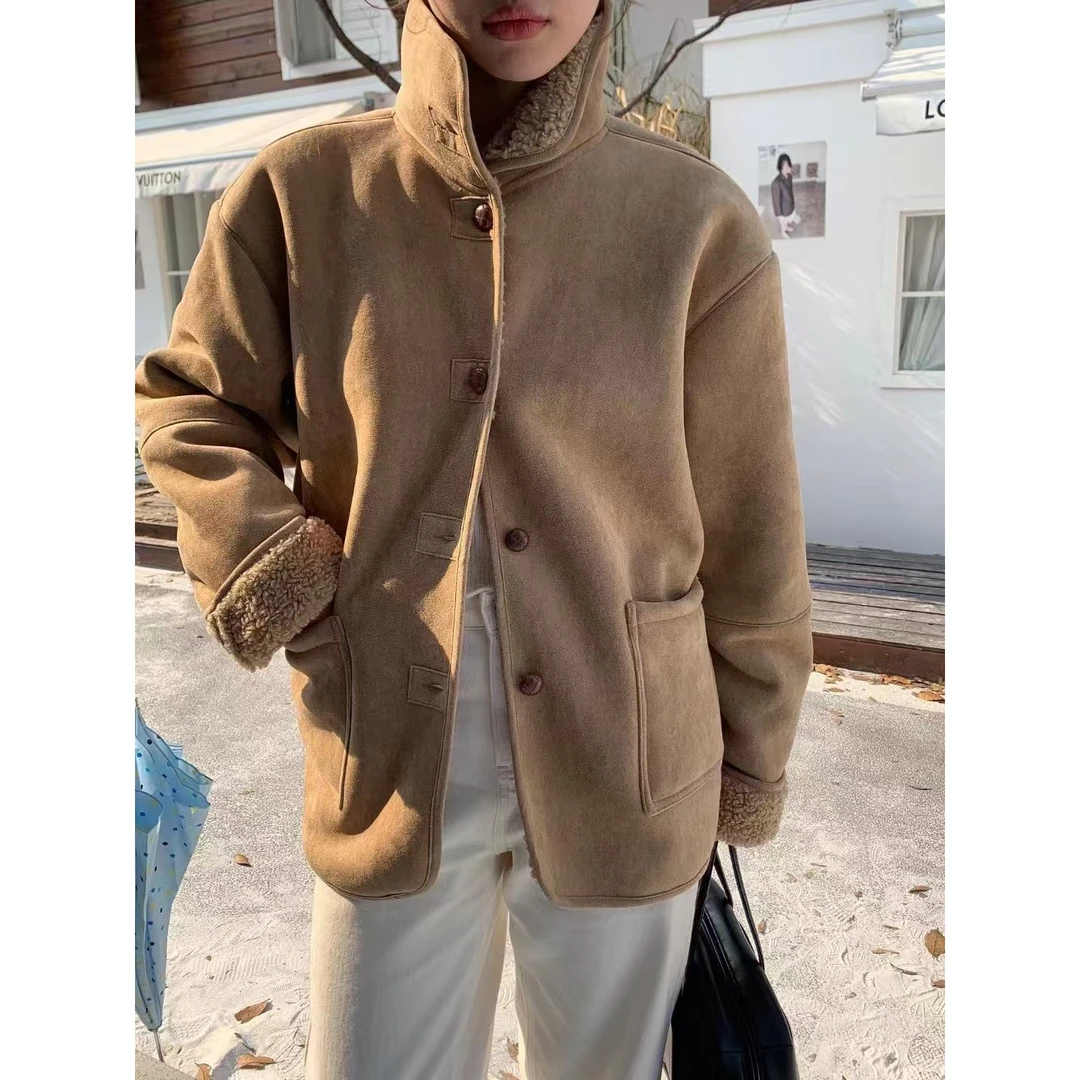 AW241048  Bonnie韩国羔羔一体中长款外套