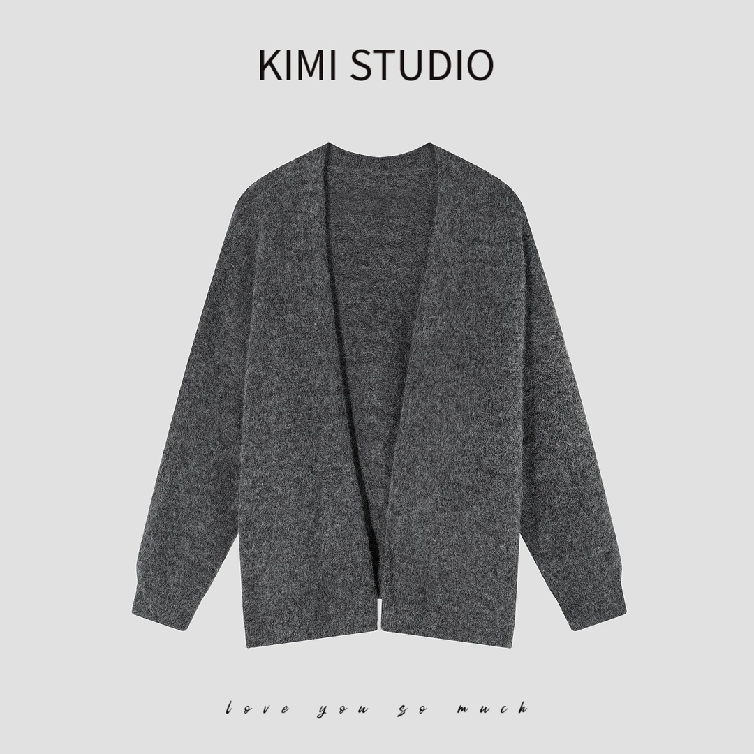 KIMI 极简欧美风蓬松羊中长款针织开衫AW24762