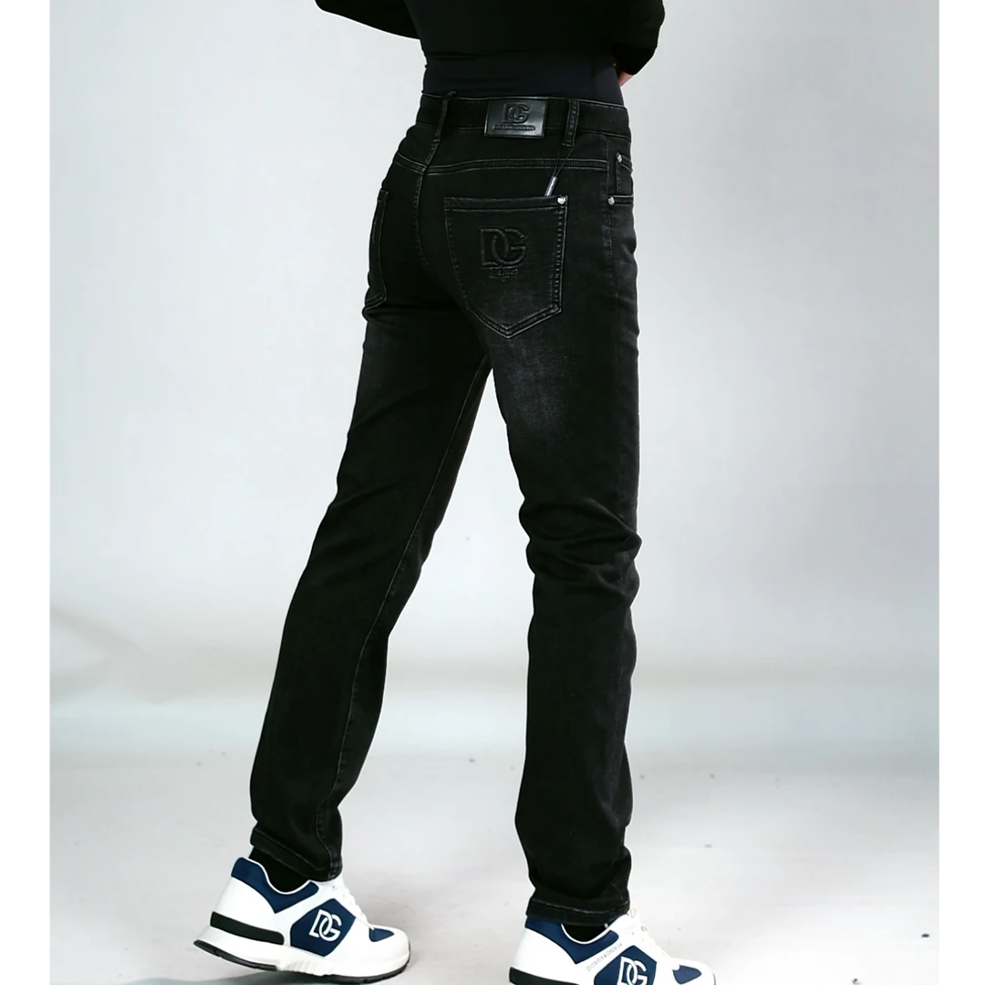 DG迪噶雅男士时尚牛仔裤H097秋冬款男装猫爪纹石磨黑牛仔裤