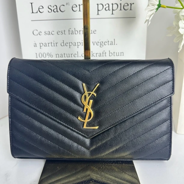 95新 YSL/圣罗兰 鱼子酱黑金信封包中号