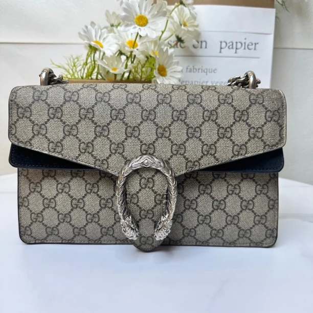 95新 GUCCI/古驰 酒神中号黑色链条包/H810