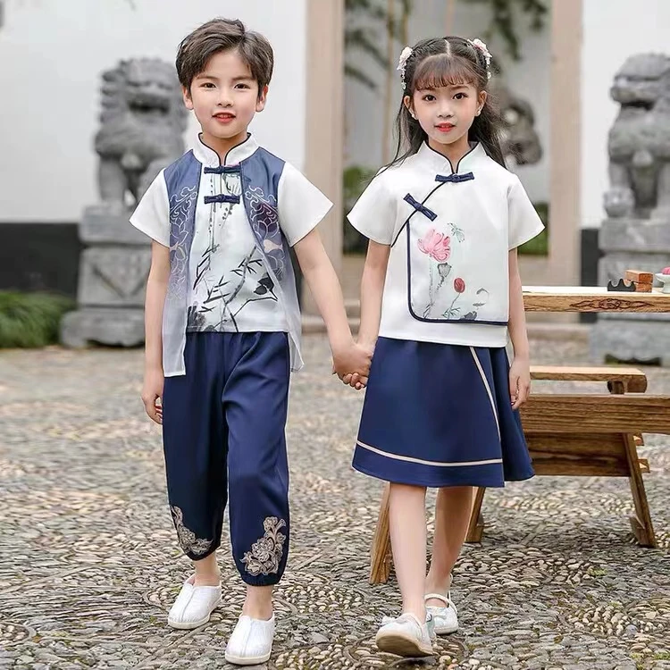 六一儿童演出服装夏季中国风大合唱表演服男女童古装国学汉服套装