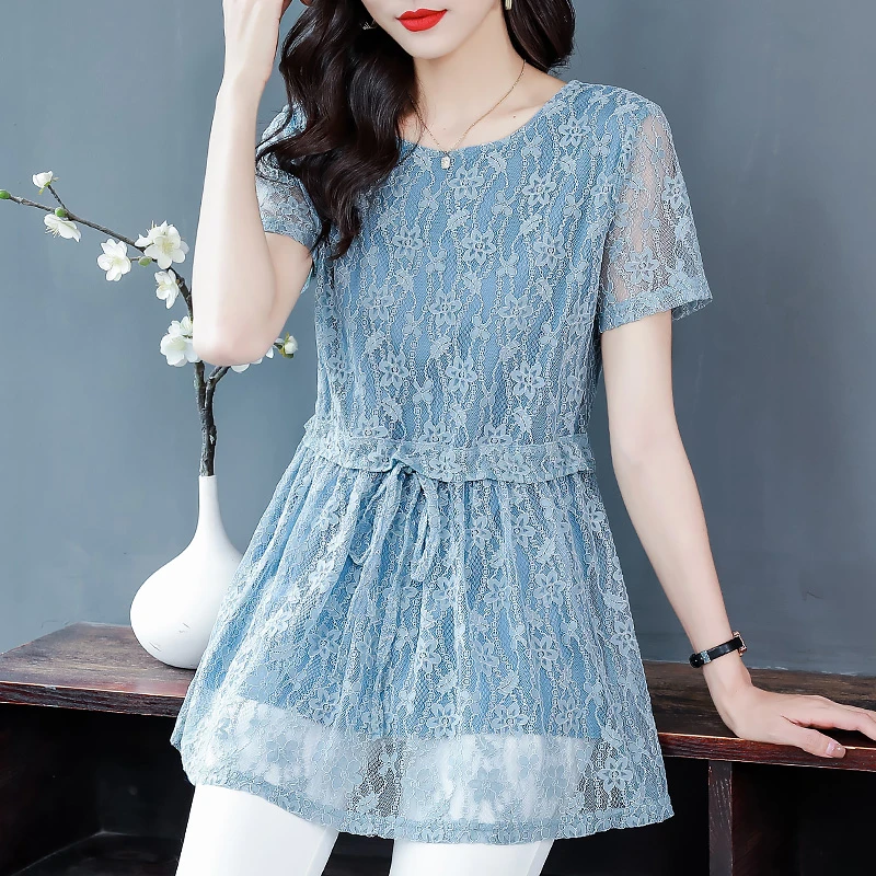 大码蕾丝衫女2025新款夏装上档次女装胖mm蕾丝上衣短袖洋气妈妈装